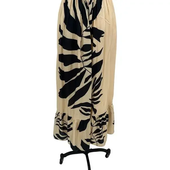 Anthropologie Let Me Be Maxi Dress Palm Printed One Shoulder Cream Black Size MP - Picture 11 of 14
